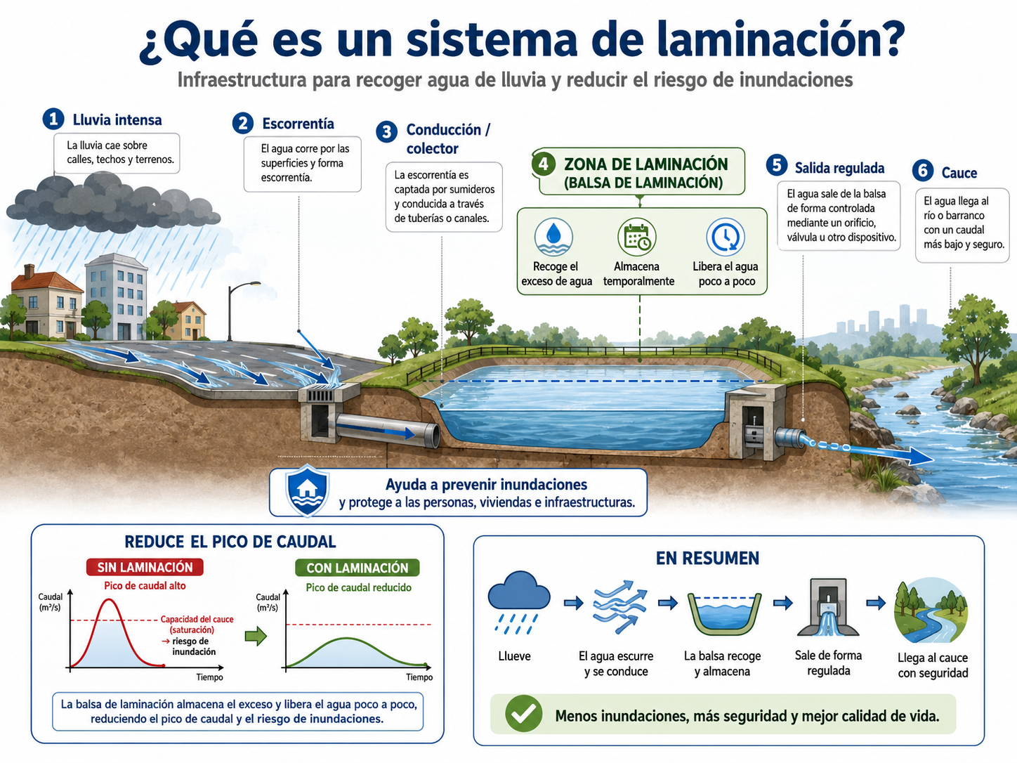 Esquema divulgativo del funcionamiento de un sistema de laminación de agua de lluvia.