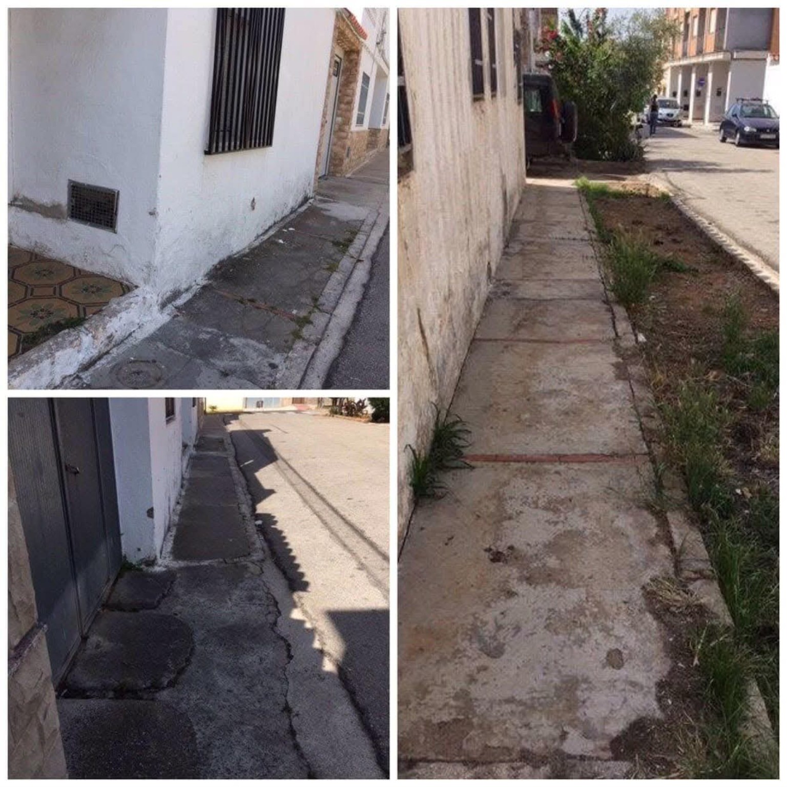 Estado previo de aceras y recorridos peatonales antes de las actuaciones de renovación.